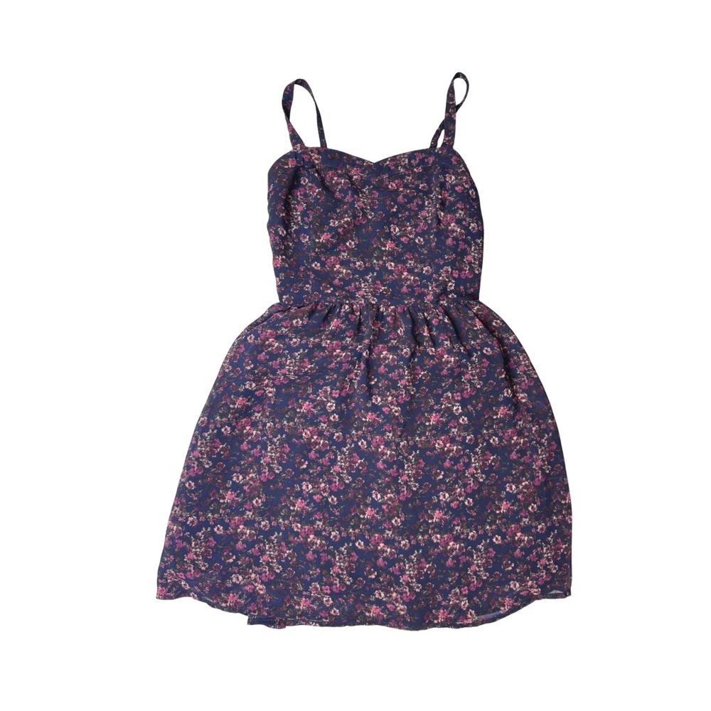 Garage Women Floral Mini Dress Navy Pink Sweetheart Smocked Back XS 100011407